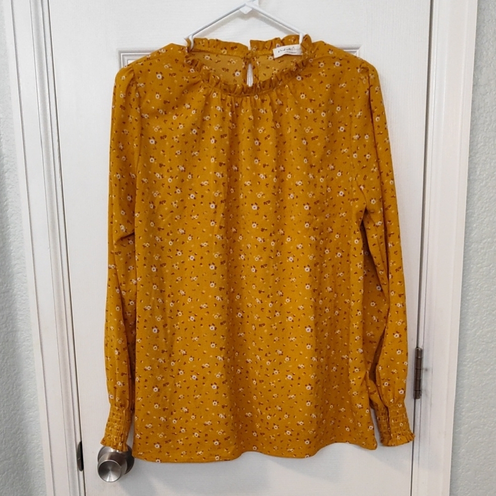 Smocked Gold Blouse with Full Sleeves